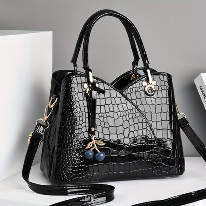 [Compact Crocodile Handbag] A Compact Women's Handbag That Can Be Used As a Shoulder Or Crossbody Bag for Outings, Featuring a Classic Shiny Crocodile-Embossed Design