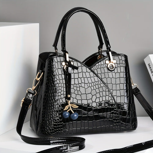 [Compact Crocodile Handbag] A Compact Women's Handbag That Can Be Used As a Shoulder Or Crossbody Bag for Outings, Featuring a Classic Shiny Crocodile-Embossed Design