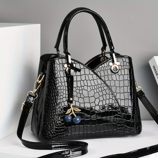 [Compact Crocodile Handbag] A Compact Women's Handbag That Can Be Used As a Shoulder Or Crossbody Bag for Outings, Featuring a Classic Shiny Crocodile-Embossed Design