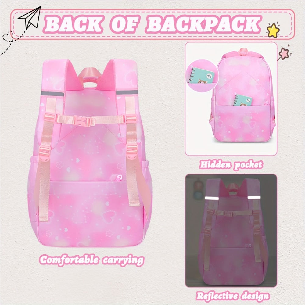 2pcs Bxboat Large Capacity Girls' Backpack with Lunch Box Pocket & 15.6" Laptop Compartment - Cute Bowknot Design, Multiple Pockets, Durable Fabric School Backpack for Teen Girls, Travel & Outdoor (Pink & Blue), Girls' Backpack, for Teenager