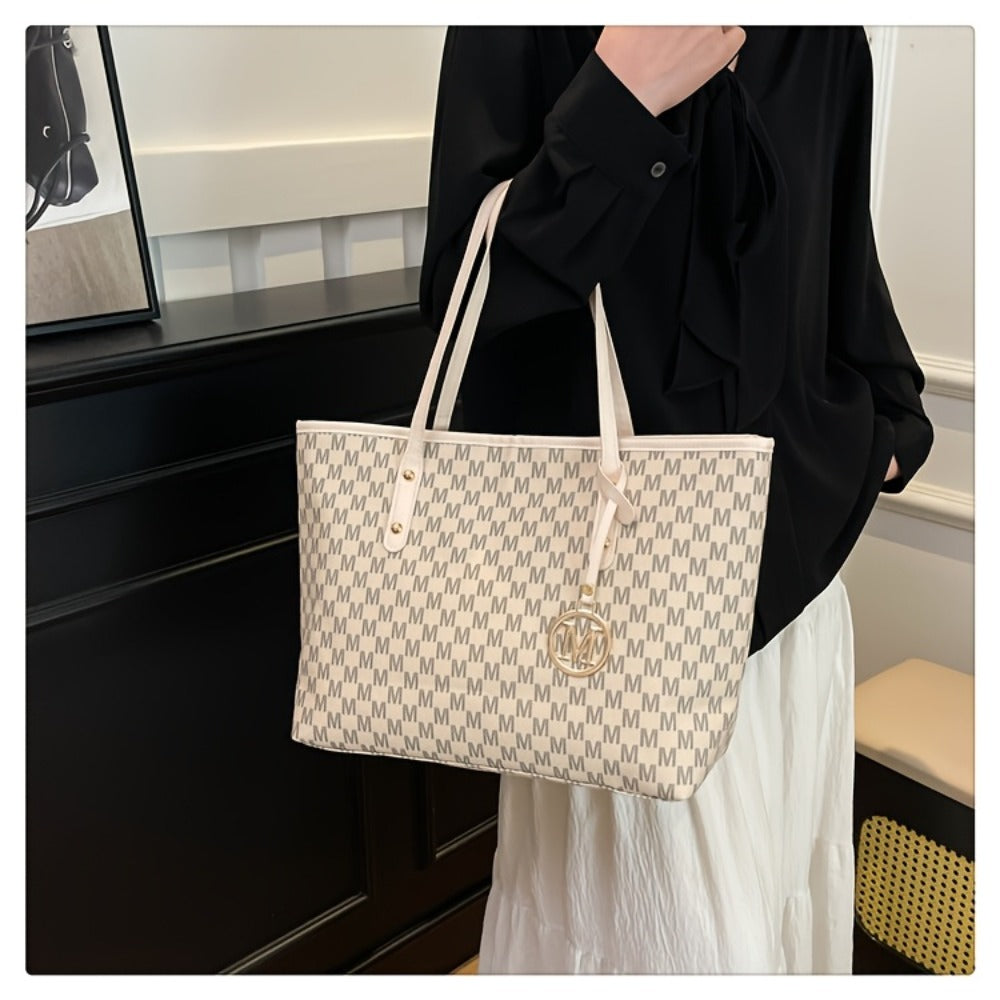 Sanrio Women'S Large Capacity Tote Bag, with Small Pink Bag And Decorative Bow, Zipper Closure Design, 3pcs/4pcs, Fashion Letter Print Shoulder Bag, Handbag for Daily Casual Travel Commute