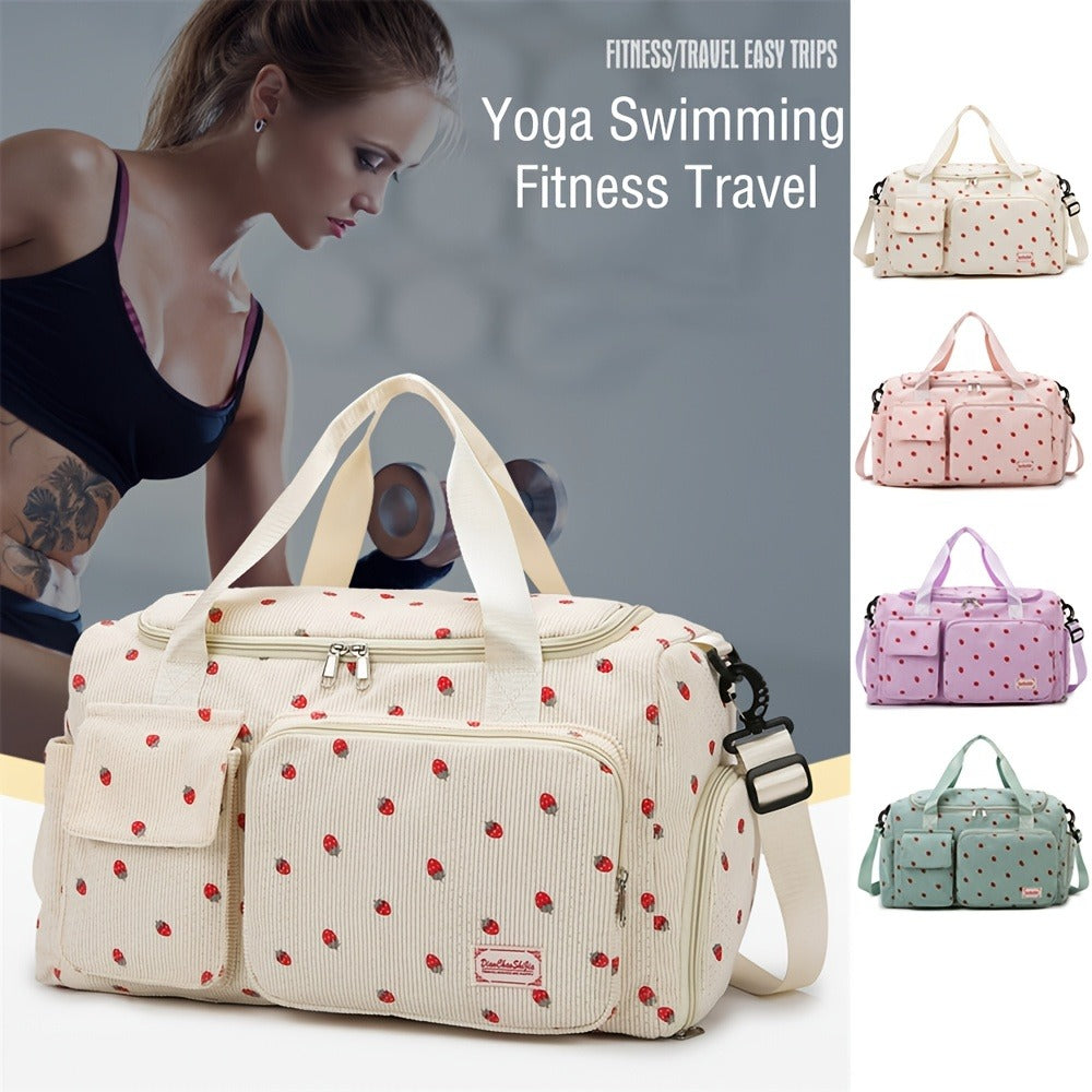 2pcs Checkered Travel Duffel Bag with Makeup Bag for Women Fordable Gym Bag Carry On Weekender Bag with Shoe Compartment