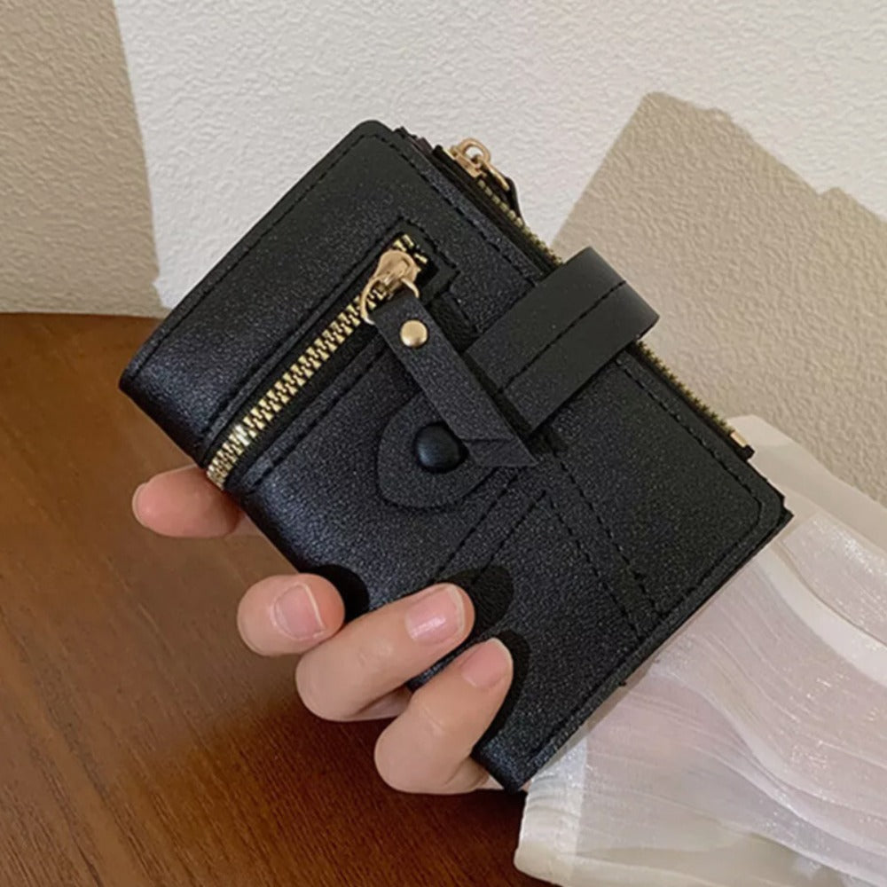 Small Wallets for Women Trifold Multiple Card Slots Holder with ID/ Photo Window Zipper Coin Pocket Purse Perfect for Everyday Use