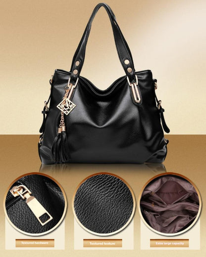 PU Stylish Spacious Women'S Tote, Soft Shoulder Bag, Crossbody Bag with Tassel Accents, Multiple Pocket Design, Ideal for Dates, Shopping, And Commuting
