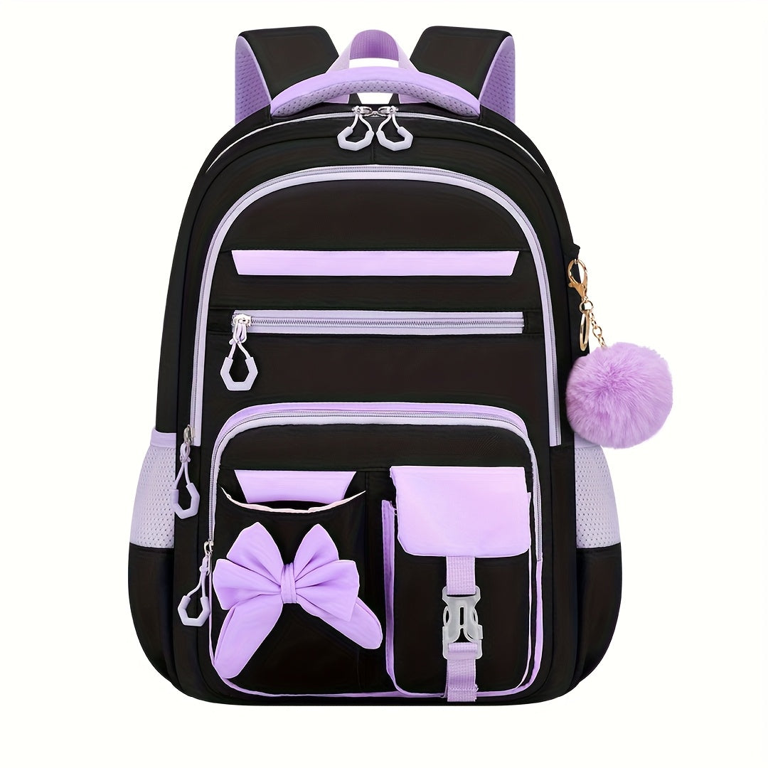 1pc Butterfly Knot Teenager'S Casual Backpack, Outdoor Camping Travel Bag, 15. 6-Inch Laptop Bag, College Purple Campus Backpack with Adjustable Shoulder Straps And Smooth Zipper, Suitable for Daily Travel And Campus, for Teenager, For Teenager