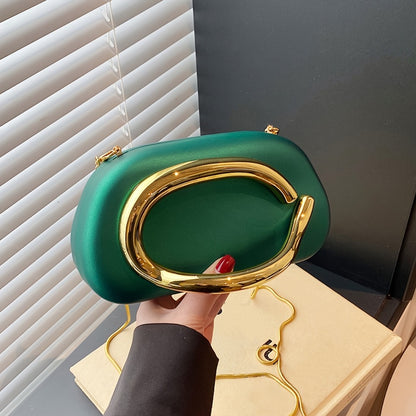 Women'S Evening Clutch with Golden Metal Handle And Removable Chain Shoulder Strap, Minimalist Acrylic Bag Perfect for Weddings And Parties, Designed with Magnetic Closure, Lining, Coin Pocket, And Photo Compartment