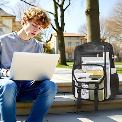 Heavy Duty Clear Backpack, Fabric And PVC Transparent Bookbag for School, See-Through Design with Reinforced Straps - Unisex Large Capacity Clear Bag for College, Travel And Security Checks