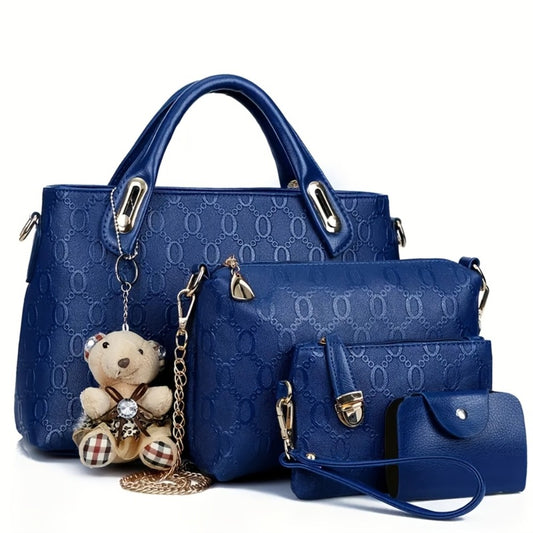 4pcs Women'S Fashionable Handbag Set, Women'S Bag Set, A Small Bear Pendant Is Included Randomly (color And Style Are Random), Very Suitable For Daily Commuting - Large Capacity Bag