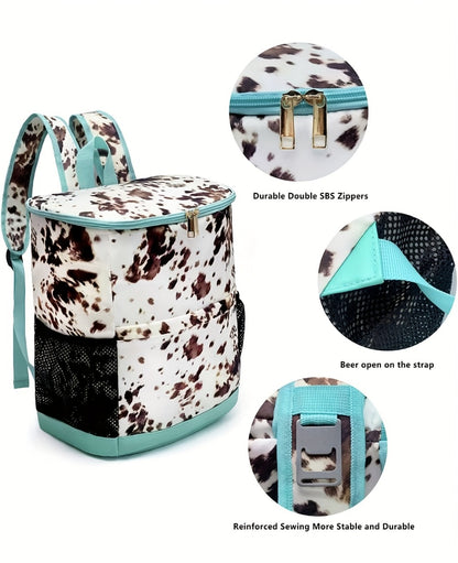 Leopard Print Insulated Cooler Backpack Large Capacity 7.93gal Lunch Bag Soft Cooler Bag for Beach Picnic Tailgate Camping Travel