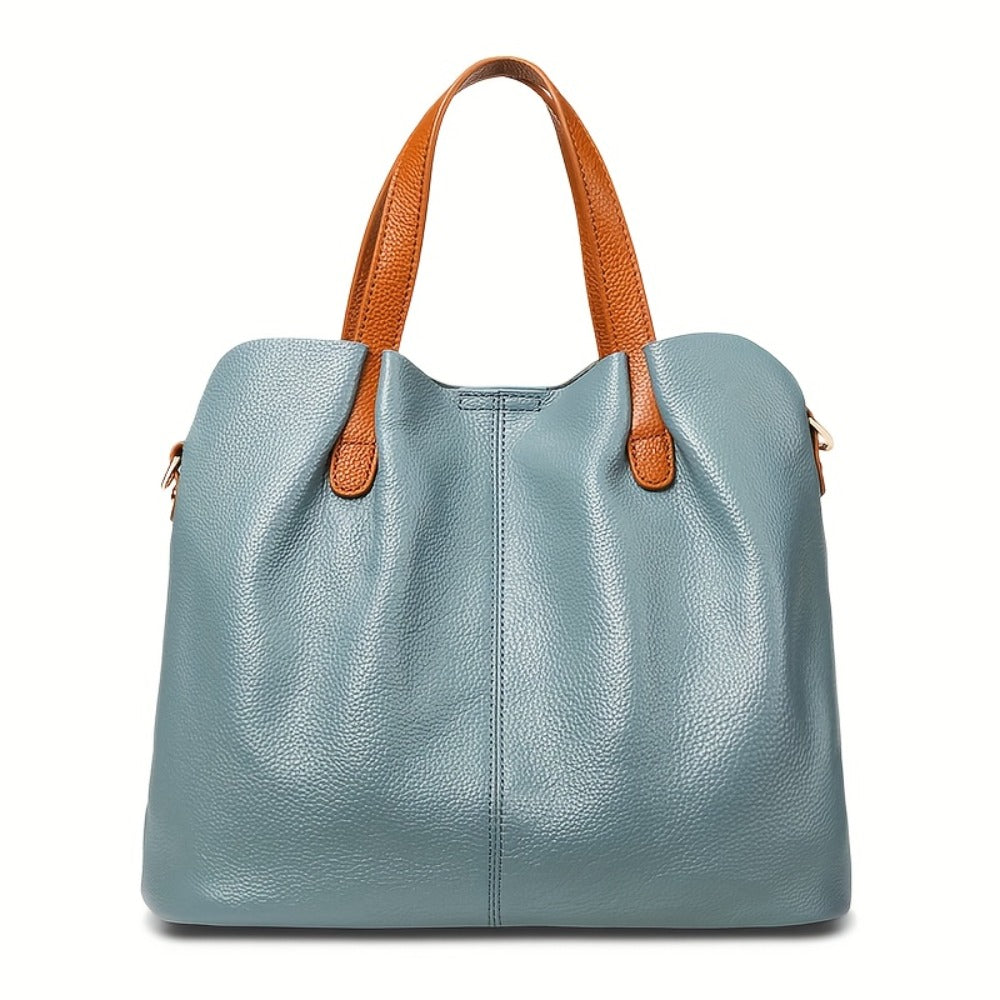 Women'S Deluxe Handbag - Large Capacity, Two-Tone Grey with Brown Additions, Zipper Closure, Crossbody Backpack And Shoulder Bag