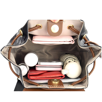 Women's Professional & Everyday Backpack - Coffee Brown & Black -like Bag with Adjustable Strap, Golden Buckle, Zipper Closure - Lightweight Purse for Work, Travel, College, Casual Outings - Gift Idea with Face Charm Charm, Playful Design, Durable Constru
