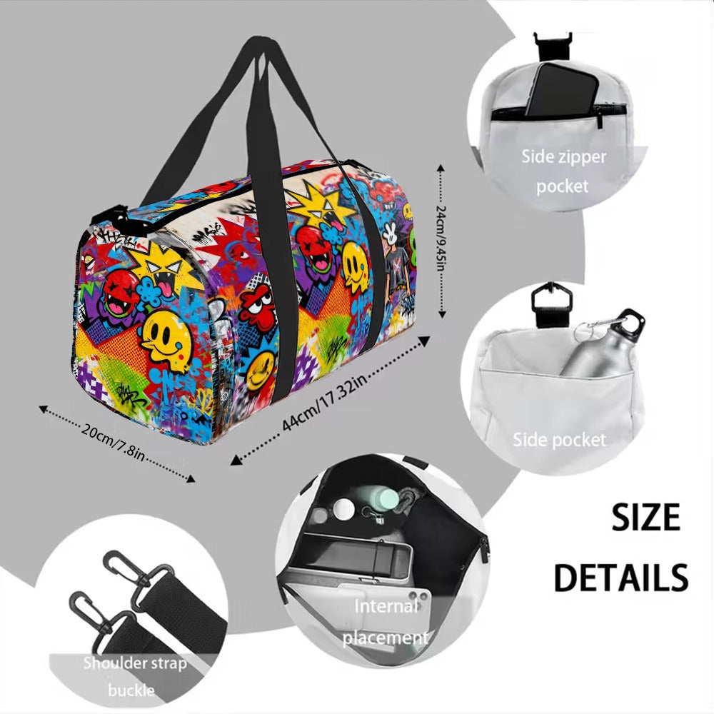 /Generic Unisex Large Gym Bag with Graffiti Print - Durable Polyester Travel Yoga Duffel, Adjustable Strap & Zippered Compartments, Machine Washable Fitness Bag for Gym, Yoga, Airports (Great Gift)