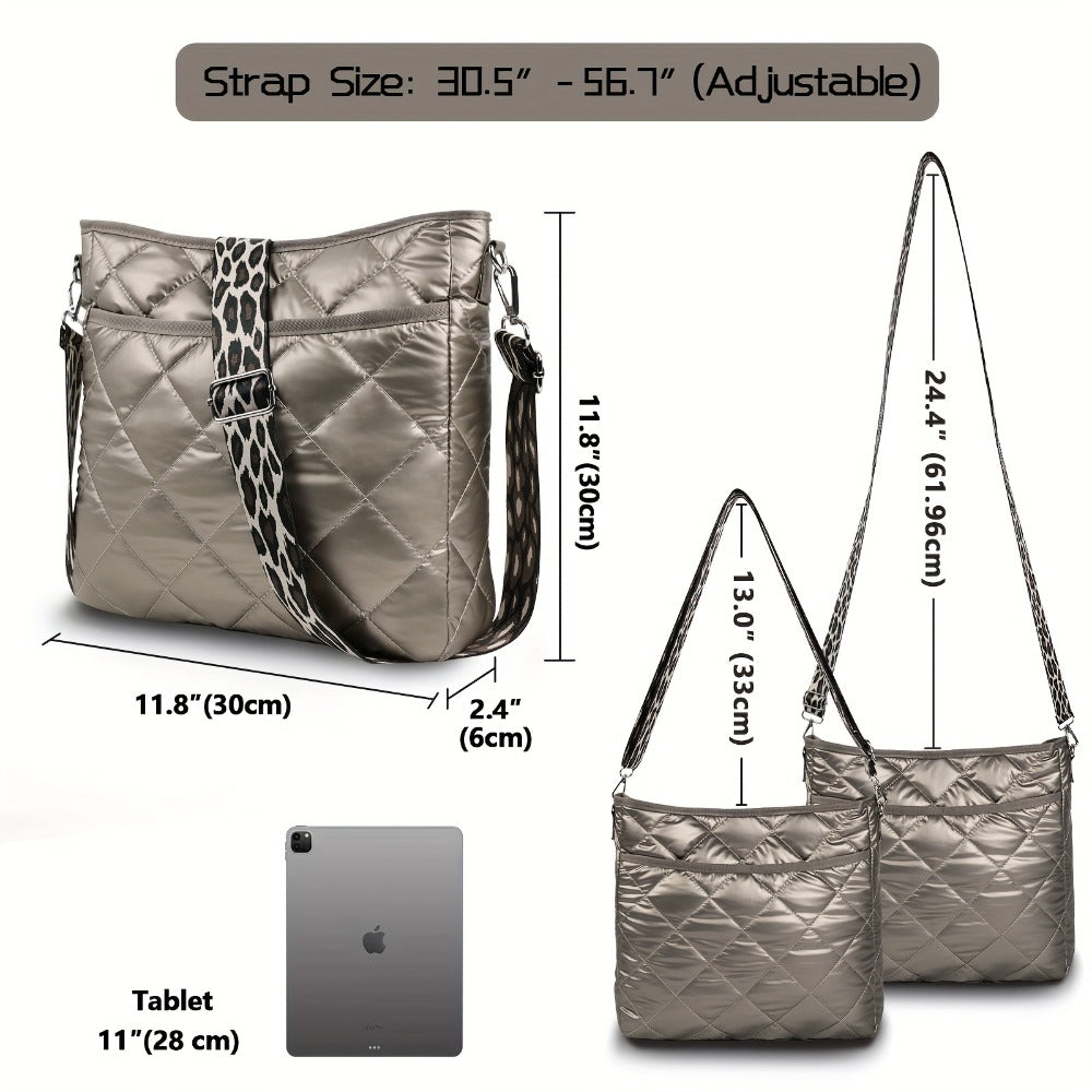 Lychii Quilted Crossbody Bag, Puffer Shoulder Bag, Tote Bag with Zipper, Fashion Quilted Ladies Handbag