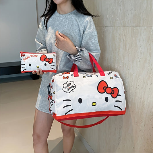 Sanrio KT Cat Stroller Travel Bag Storage Cosmetic Bag Two-Piece Kurumi Hand-Held Short-Distance Luggage Bag Large Capacity Gym Bag