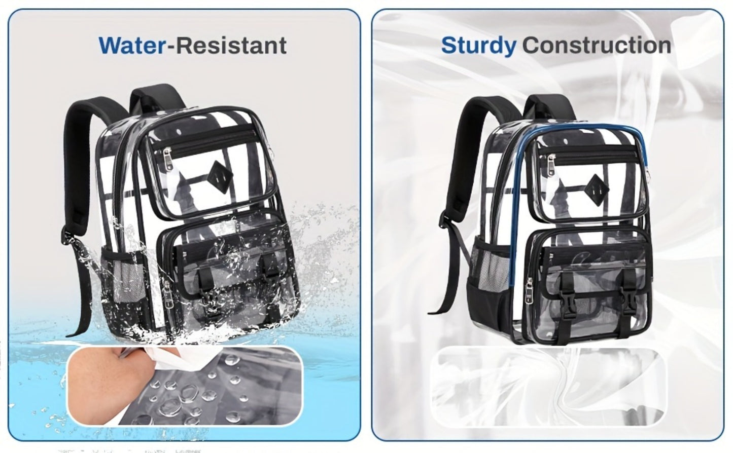 Transparent Backpack Casual Large Capacity Multi-Pocket Clear Bag Women's Shoulder Bag PVC Transparent Student Office Laptop Bag