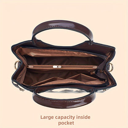 Large Volume Shiny Mother-Tote Bag Stylish with Crocodile Print