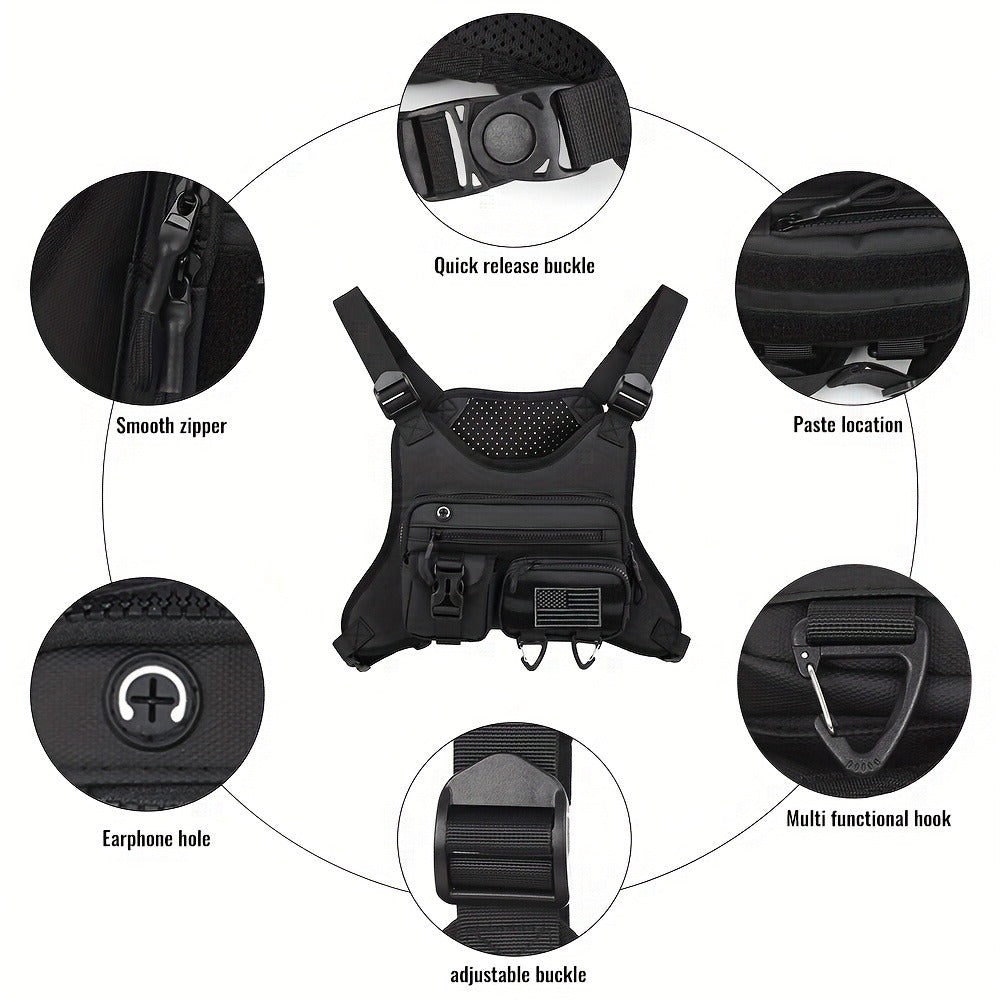 A Men's Multi Style Sports Chest Bag with Hollowed Out Design Tactical Backpack, Suitable for Multiple Scenarios