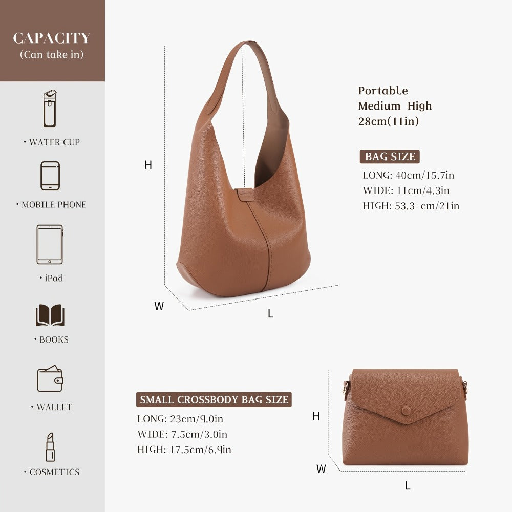 2pcs/Set Local Designer Hobo Purses For Women, A Soft Shoulder Tote Bag And A Compact Crossbody Bag - A Bag Set For Women, Suitable As A Birthday Or Mother'S Day Gift. Large Bags Are Used For Shopping, Small Bags Are Used For Shopping.
