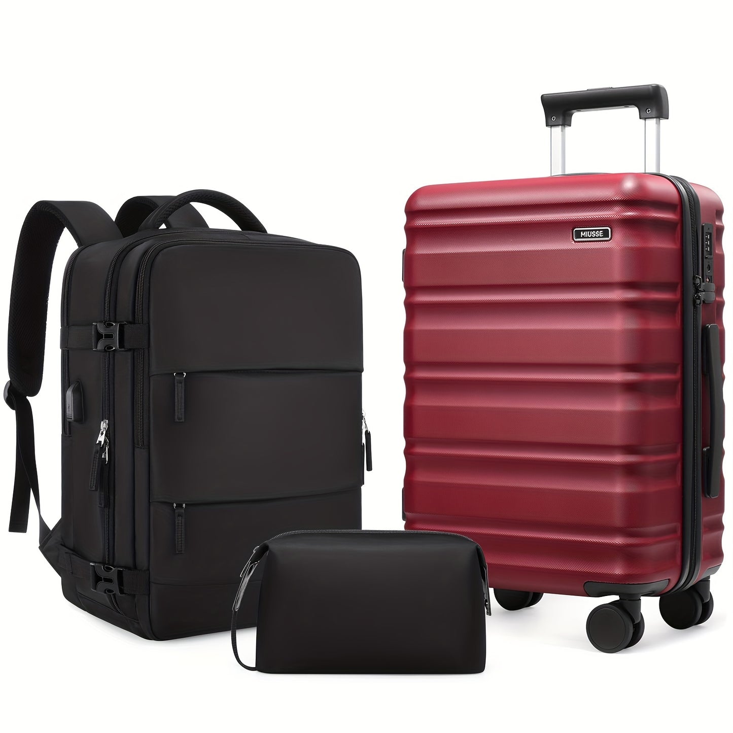 Suitcase Set 3pcs, 20in Carry On Luggage with TSA Lock Spinner Wheels Extension Handle, PC Hard Shell Luggage Set, Suitcase with Fully Lined Interior
