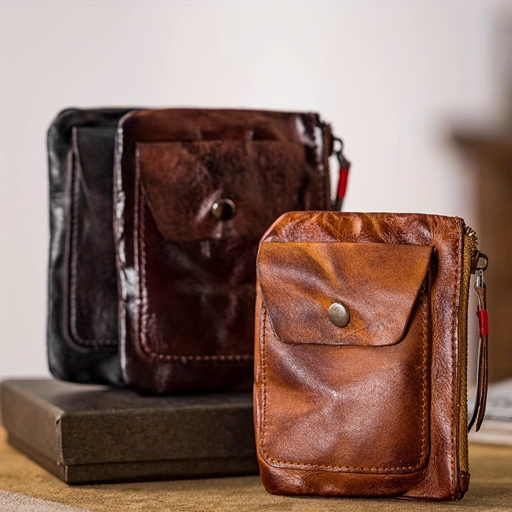 Viking Wallet Sporran Credit Card Package 1pc Leather Zipper Coin Purse Wallet with Card Slots, Snap Coin Organizer, Change Holder, Card Case, Leather Zipper Storage Bag for Men & Women