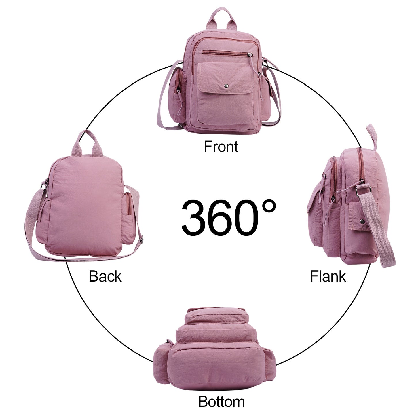 Large 2Pcs/ Set Women's Lightweight Quilted Nylon Backpack Purse, Multi-Pocket Shoulder Handbags for Everyday Use, Travel