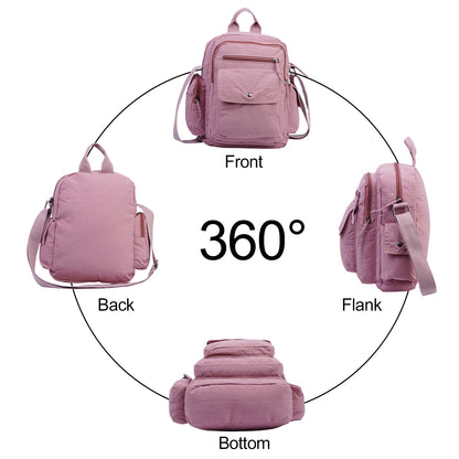 Large 2Pcs/ Set Women's Lightweight Quilted Nylon Backpack Purse, Multi-Pocket Shoulder Handbags for Everyday Use, Travel