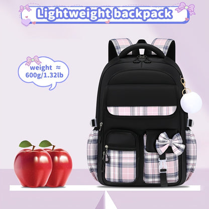 3pcs Bow-Tie School Backpack Tote Storage Bag Set | Large-Capacity Multi-Functional Storage Backpack with 15. 6-inch Laptop and Tablet Compartments, Smooth Zippers, Lightweight, Ideal for Teens' Daily Commute and Back-to-School, for Teenager