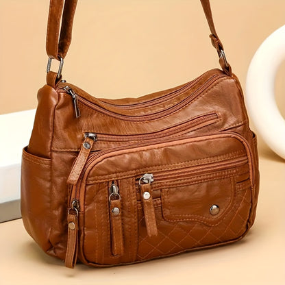 CuteCity Fashionable Large Capacity PU Shoulder Bag Multifunctional Crossbody Bag, Women'S Shoulder Bag, With Adjustable Shoulder Strap, Anti-theft Zipper Closure. Multi Zipper And Multi Pocket Design Handbag, Suitable For Daily Use