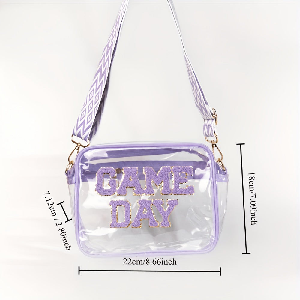 Stadium Approved Black Red Green Blue Purple Gray Game Day Clear Crossbody Bag Premium PVC Transparent Purse For Concerts, Sports Events And Tailgating.
