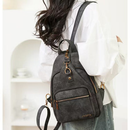 Classic Chic PU Backpack for Ladies - Adjustable Straps, Zip Fastening, Various Pockets, Trendy Shoulder & Crossbody , Chest , Casual Daily Use | Sturdy Zip Closure for Travel And Shopping (Available in Black/Brown/Khaki)