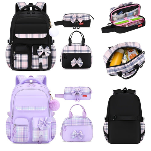 3pcs Bow-Tie School Backpack Tote Storage Bag Set | Large-Capacity Multi-Functional Storage Backpack with 15. 6-inch Laptop and Tablet Compartments, Smooth Zippers, Lightweight, Ideal for Teens' Daily Commute and Back-to-School, for Teenager