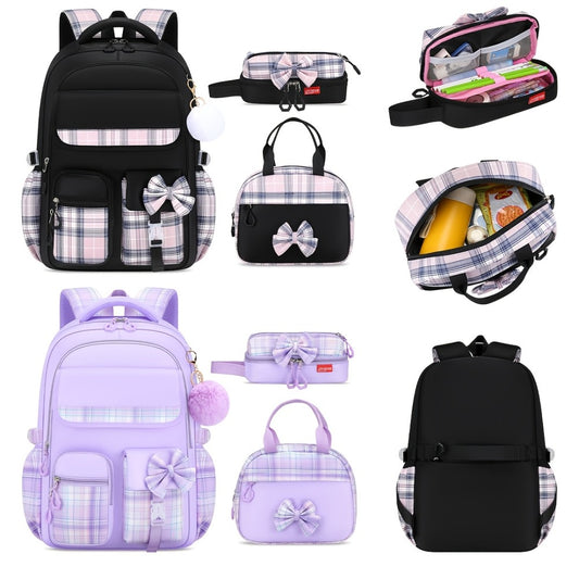 3pcs Bow-Tie School Backpack Tote Storage Bag Set | Large-Capacity Multi-Functional Storage Backpack with 15. 6-inch Laptop and Tablet Compartments, Smooth Zippers, Lightweight, Ideal for Teens' Daily Commute and Back-to-School, for Teenager
