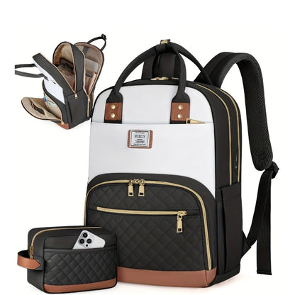 NUBILY Women'S Laptop Backpack, 15.6 Inch School Bag For, Travel Backpack, Set of 2 Anti-Theft Backpacks, Includes Accessory Purse, Lightweight Black Book Bag