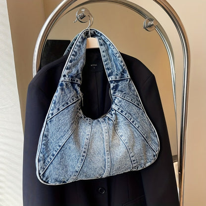 Trendy Tote Wandering Bag Denim Shoulder Bag -- Stylish, Durable, Spacious Underarm Bag for Women, Perfect for Daily Use And Shopping