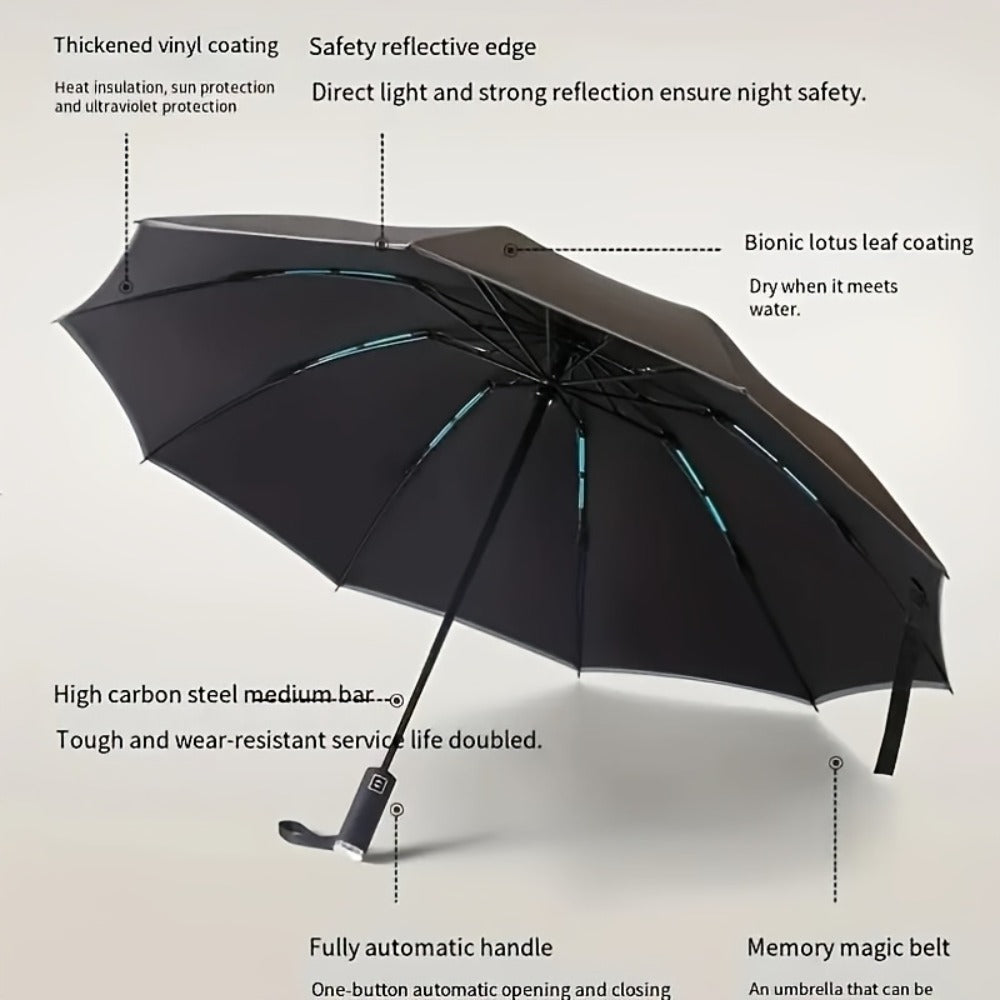 1pc Fully Automatic Reverse Folding Umbrella with 20 Ribs, Windproof, Design, Double Bone Structure, Equipped with Night Reflective Strips - Made Of High-Density Material, Uitable for Daily Use By Both Men And Women.