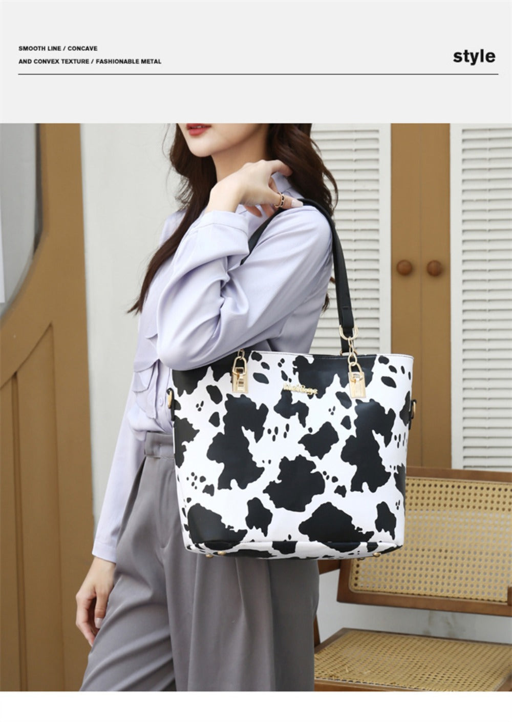 6pcs Set PU Fashion Cow Pattern Tote Bag Set, A Cost- Women'S Shoulder Bag, Crossbody Bag, And Wrinkle Resistant Handbag, Suitable As A Gift