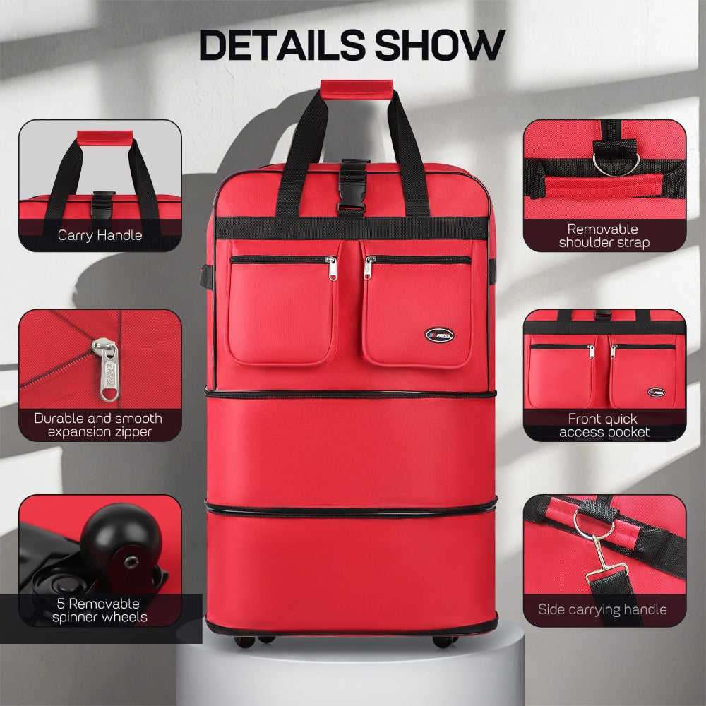 Multi-Functional Expandable Foldable Luggage with Spinner Wheels & Removable Strap,Water-repellent Collapsible Rolling Suitcase,Large Capacity Travel Bag for Home Storage,Moving,Trip, Outdoor Sport - 30in 36in 40in - Red/Navy/Black