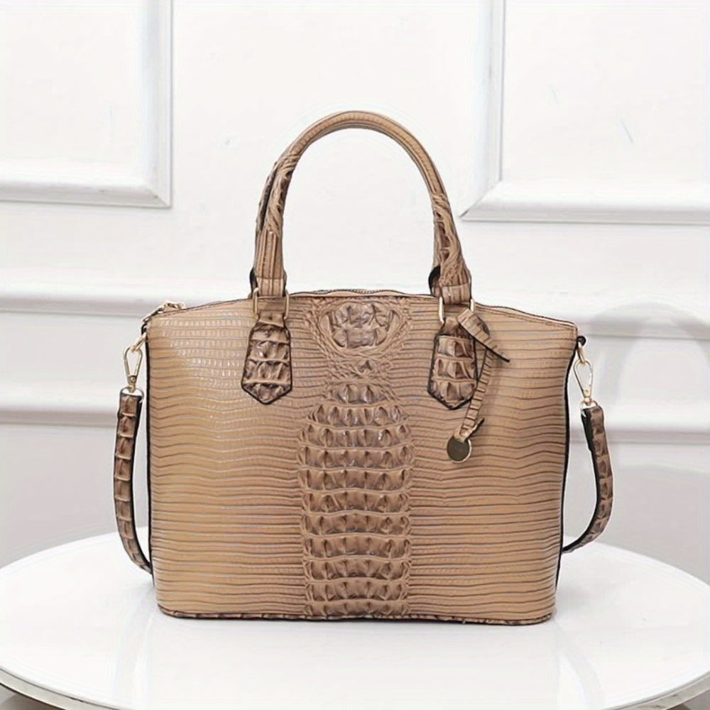 Women'S Work Handbag Featuring a Crocodile Design, a Spacious Crossover Style, And a High-End Fashionable Look. This Elegant Bag Includes a Detachable Shoulder Strap And a Secure Zipper, Making It a Perfect Gift for Christmas Or Thanksgiving
