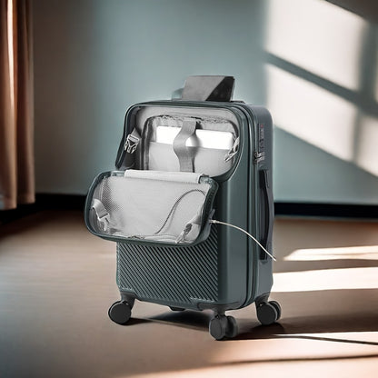 Large Capacity Trolley Case with Front Open Compartment, Functional Travel Suitcase, Luggage with Password Lock And Cup Holder, to Make Your Journey More Convenient And Safe