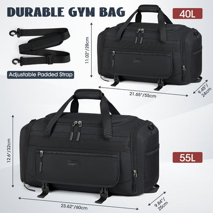 [Gym Bag 40L Duffle] Gym Bag Sports Duffel Bag 40L Travel Duffle Bag Carry on Bag with Wet Pocket & Shoe Compartment Large Duffle Bags for Men Women, Weekender Overnight Bag, Travel Bag, Beach Bag