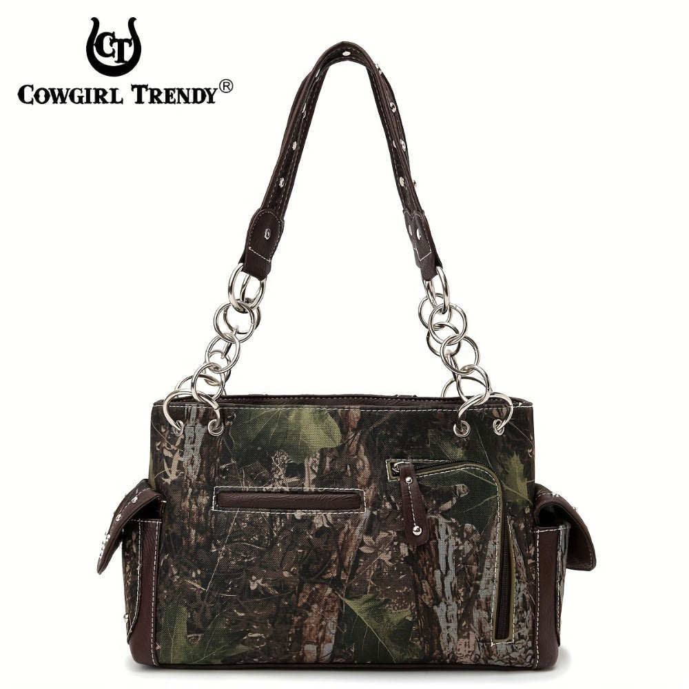 Camouflage Western Style Totes Studded Floral Handbag Tooled Purse Country Women Shoulder Bag Zipper Wallet Set