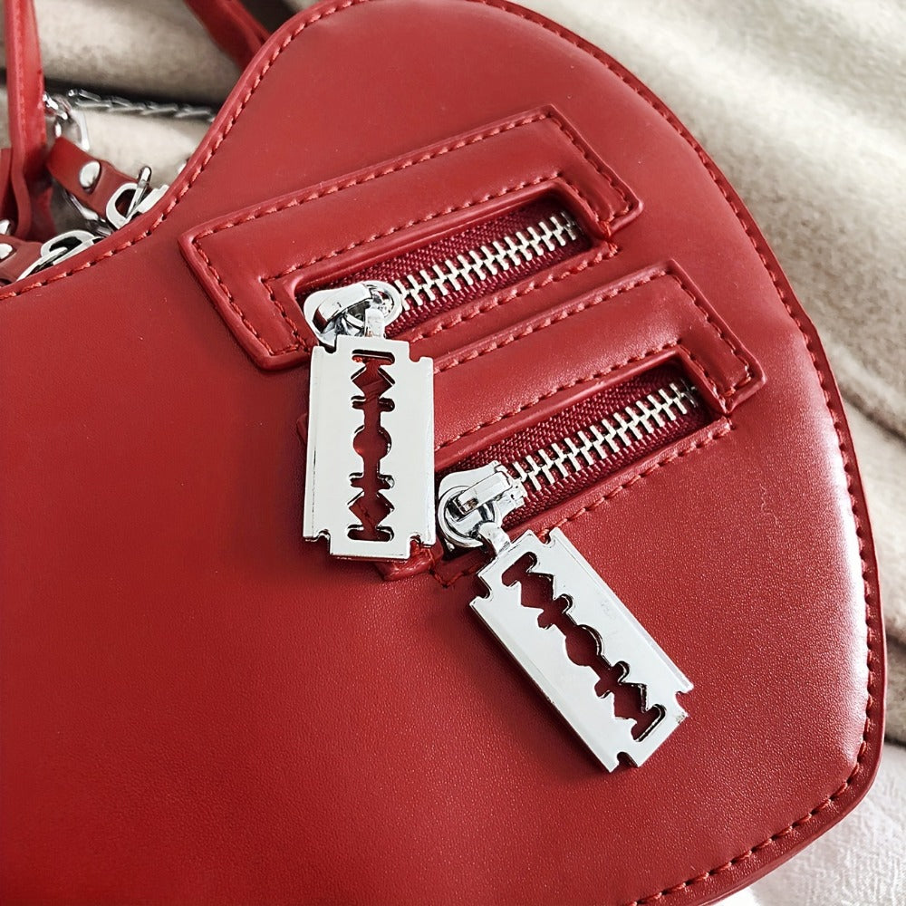Gothic-Style Bag with a Heart-Shaped Blade Zipper Chain