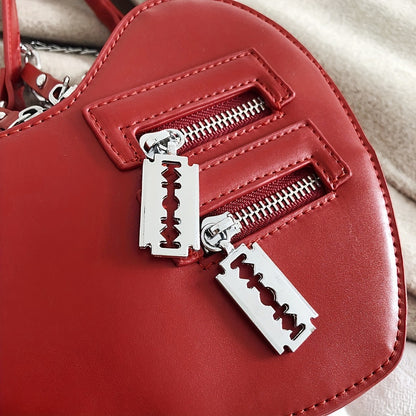 Gothic-Style Bag with a Heart-Shaped Blade Zipper Chain