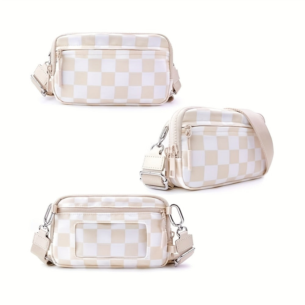 2pcs Bags Checkered Crossbody Bum Bag& Wristlet Wallets Checkered Set Belt Bag with Shoulder Strap Adjustable Crossbody Bag Spacious Spacious Purse for Essentials Plus Size Friendly Strap Large Sling Bag Travel Handbags Checkered Belt Bag
