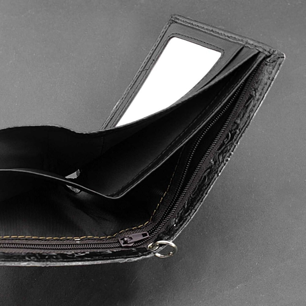 Men's Dragon Vintage Silvery Gray Faux Leather Wallet Card Holder Purse with Chain