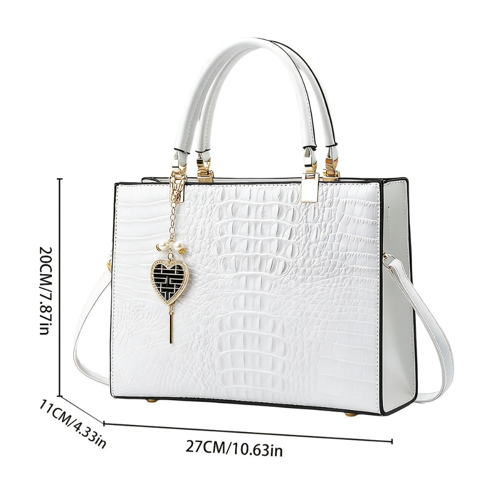 2pcs Women's Crocodile Texture Tote and Matching Pouch - Luxury Zipper Handbag Suitable for Business, Weddings, Parties - Wear-Resistant Dual-Use for Clutch or Accessory Carrier