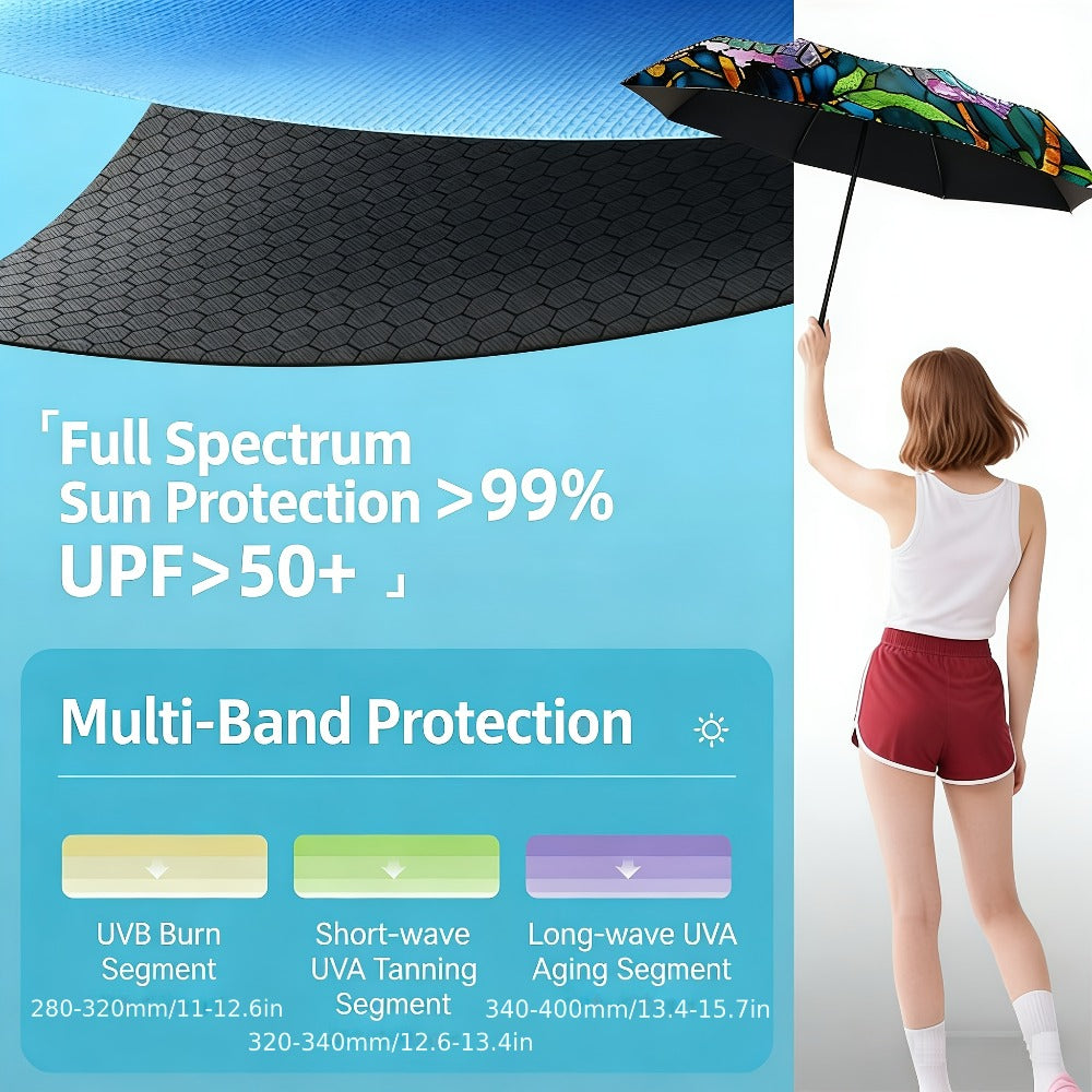 Automatic Opening And Closing Umbrella - Stained Glass Butterfly Pattern, Sturdy 8-Frame Construction, Portable Folding Design, Halloween And Christmas Gift, Multi-Functional Umbrella Suitable for All Occasions