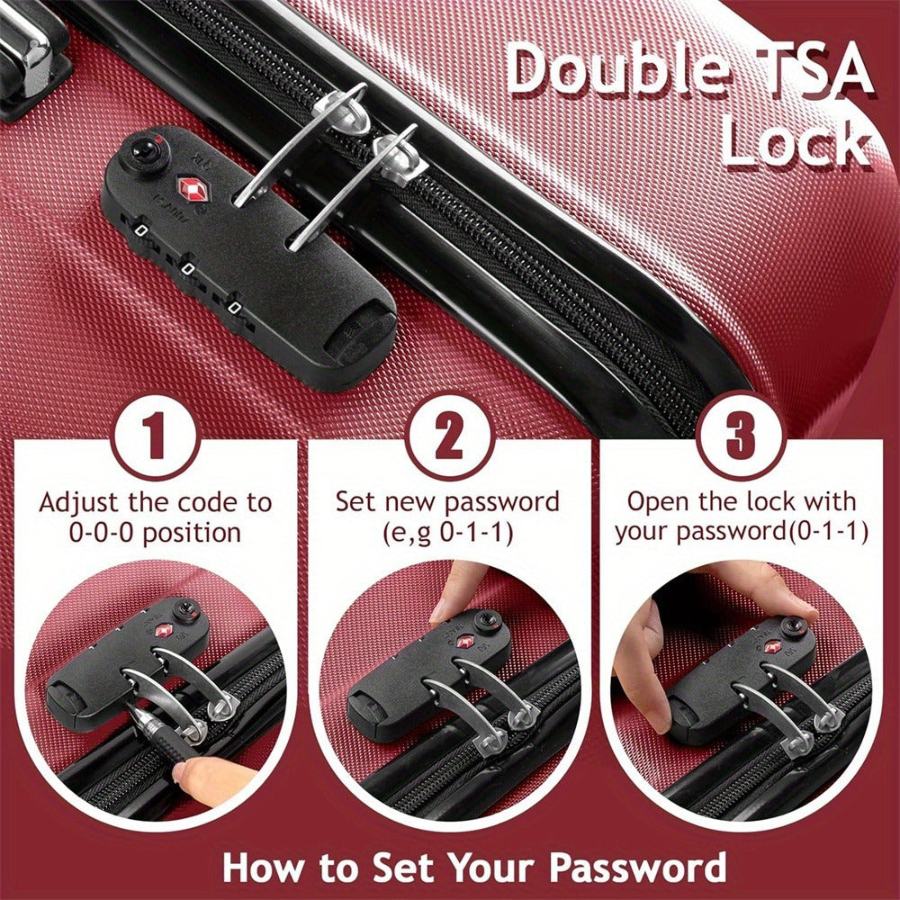 3pcs Heavy-Duty ABS Hardshell Luggage Set with TSA Lock Suitable for Men & Women, Spinner Suitcase Carry-On (20"/24"/28") - Lightweight Travel Suitcases with Password Lock, Iron- Frame, for Domestic & Airports