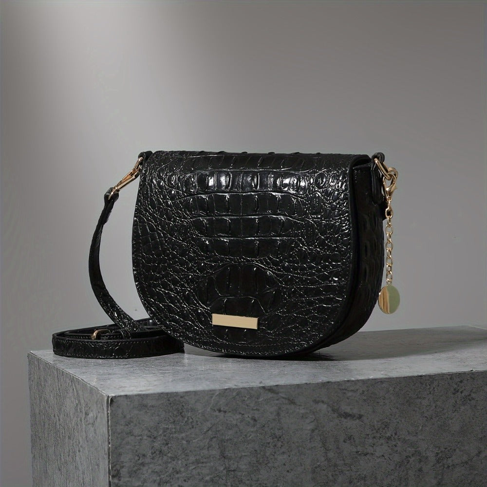 New Fashionable And Elegant Crossbody Small Bag Crocodile Pattern Faux Leather Women'S Crossbody Bag, Safety Flap Small Bag Semi-Circular Women'S Bag Daily Commuter Versatile Women'S Bag Detachable Shoulder Strap