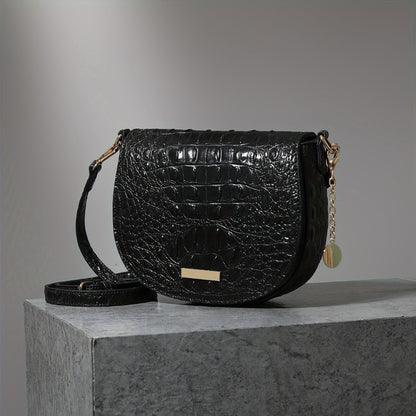 New Fashionable And Elegant Crossbody Small Bag Crocodile Pattern Faux Leather Women'S Crossbody Bag, Safety Flap Small Bag Semi-Circular Women'S Bag Daily Commuter Versatile Women'S Bag Detachable Shoulder Strap